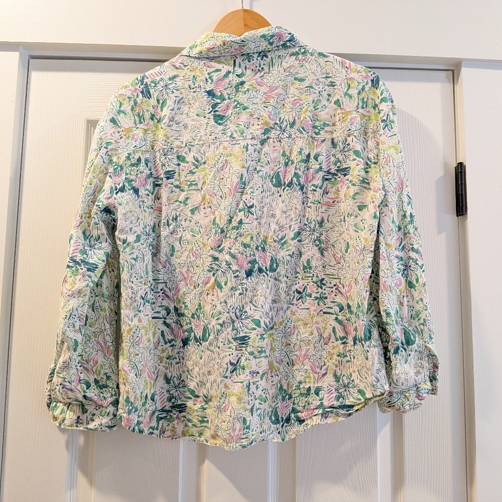 Cynthia Rowley Linen Blend Patterned Button Down - Picture 4 of 5